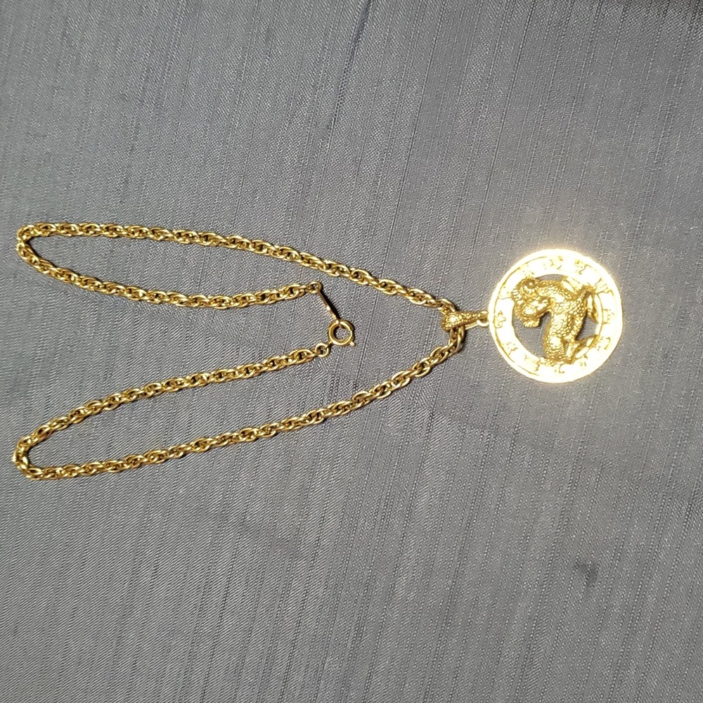 SHERMAN Goldtone Zodiac -Aries ♈ Necklace. VINTAGE